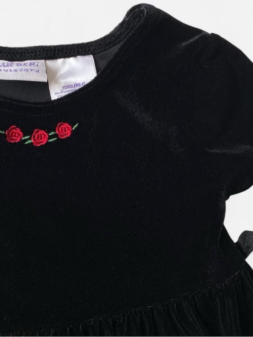 Girls vintage Y2K black velvet floral dress - Picture 3 of 6